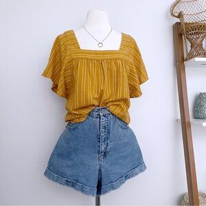 Orange Stripe Cotton Short Sleeve Top